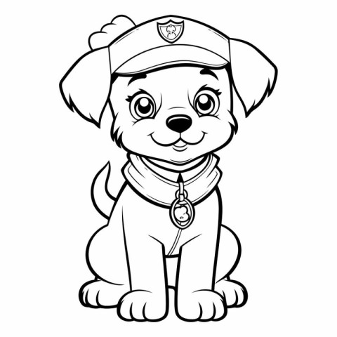 Black and White Cartoon Illustration of Puppy Police Dog Colorin