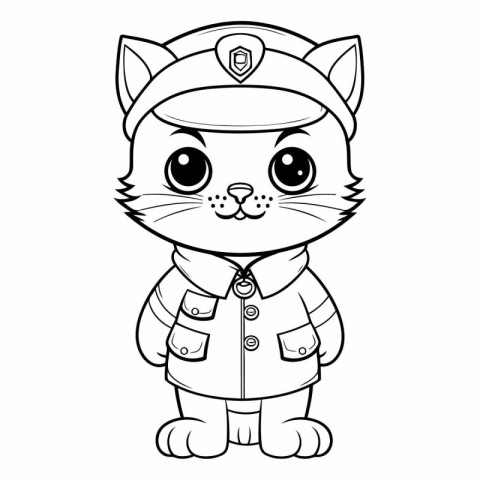 Coloring book for children: Cute cartoon cat in a military unifo