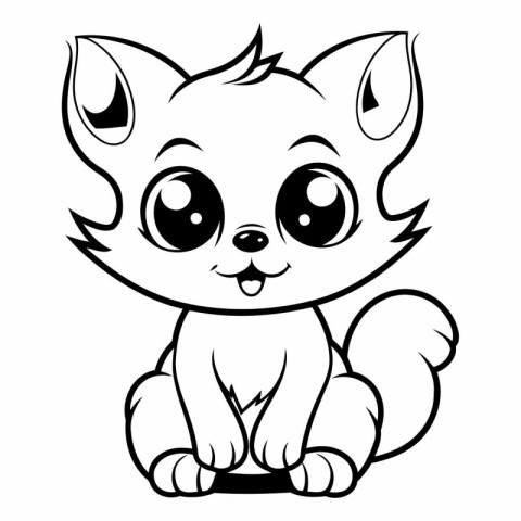 Cute Cartoon Fox - Black and White Vector Illustration. Isolated