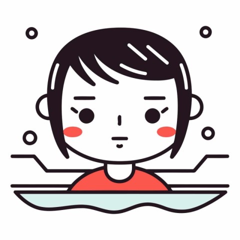 Cute boy in swimming pool icon. Flat line style vector illustrat