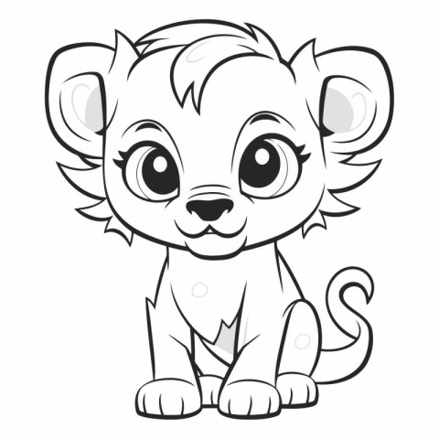 Cute lion isolated on white background for coloring book.