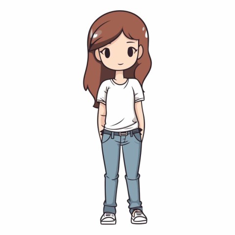 cute little girl with long hair and casual clothes vector illust