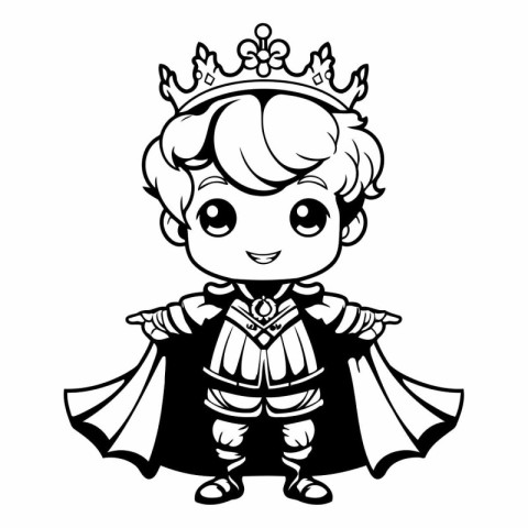 Black and White Cartoon Illustration of Cute King Fairy Tale Cha