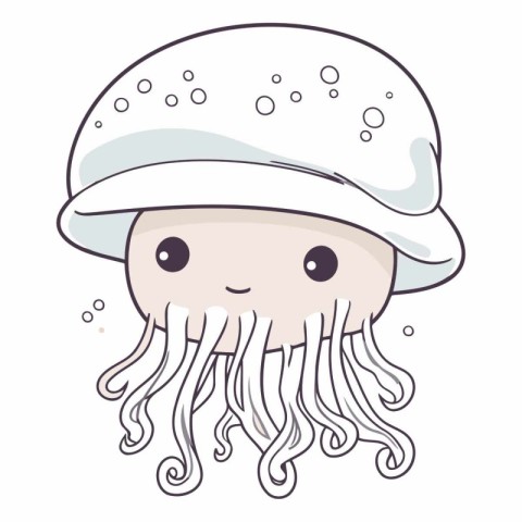 Illustration of a cute jellyfish in a cap on a white background