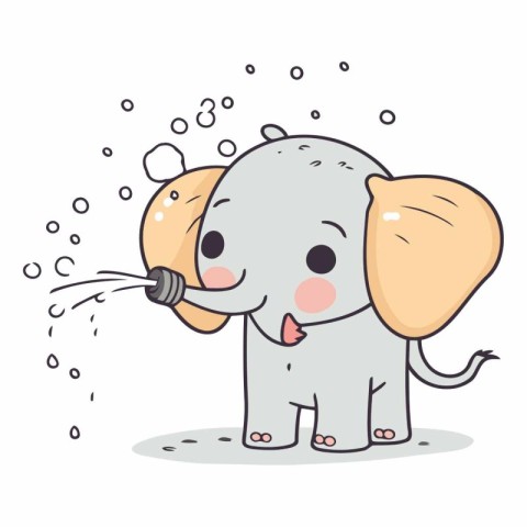 Elephant drinking water vector illustration. Cute cartoon elepha