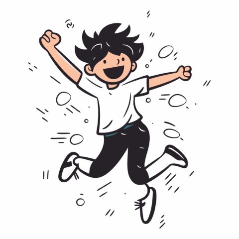 Happy jumping young man in doodle style.