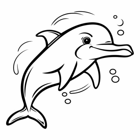 Dolphin - Black and White Cartoon Illustration of a Dolphin for