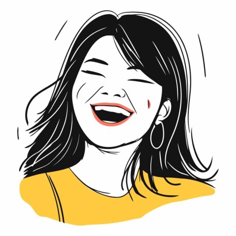 Vector illustration of a happy woman laughing. Hand drawn sketch