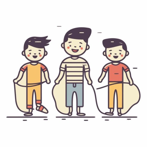 Three boys in different poses in a flat style.