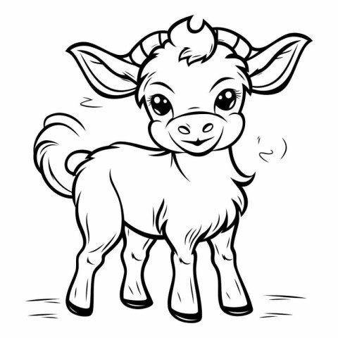 Black and White Cartoon Illustration of Cute Baby Lamb Animal fo