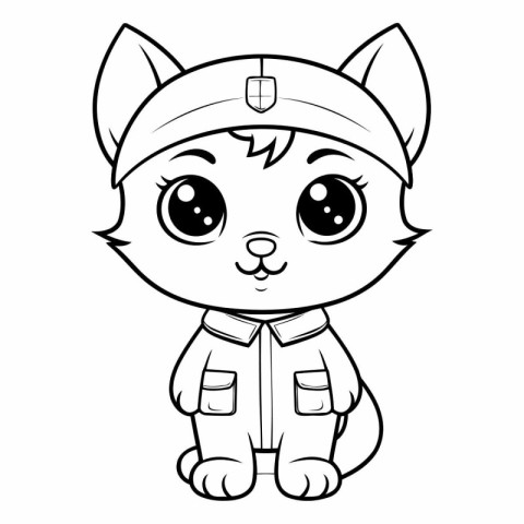 Black and White Cartoon Illustration of Cute Cat Animal Characte