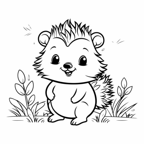 Cute hedgehog cartoon in the grass for coloring book.