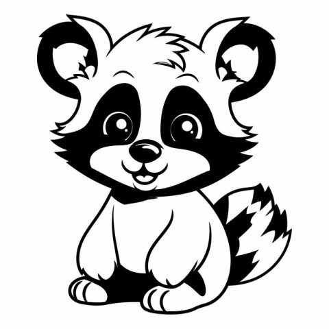 Cute raccoon - black and white vector illustration for coloring