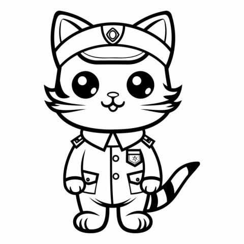 Black and White Cartoon Illustration of Cute Cat Sailor Characte