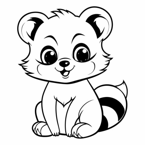 Cute raccoon - black and white vector illustration for coloring