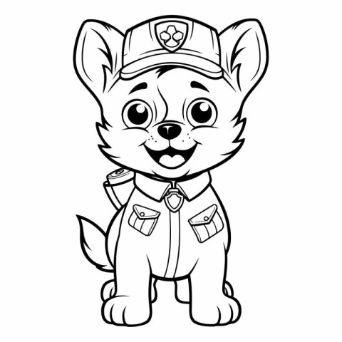 Cute cartoon dog police officer for coloring book.