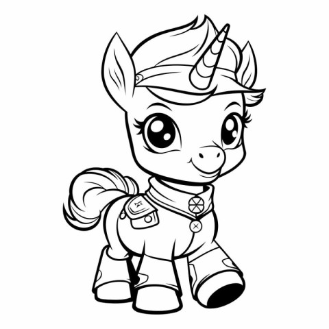 Unicorn - Black and White Cartoon Illustration for Coloring Book