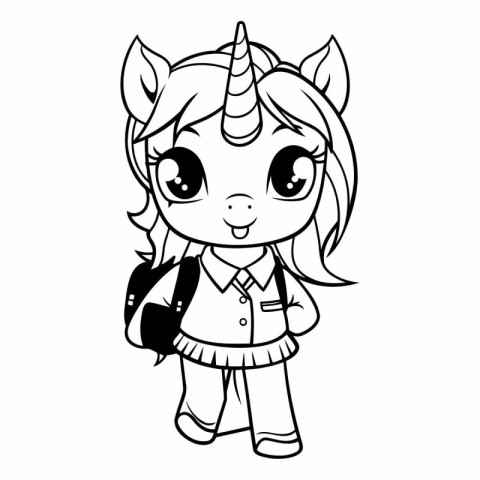 cute unicorn with backpack kawaii character vector illustration