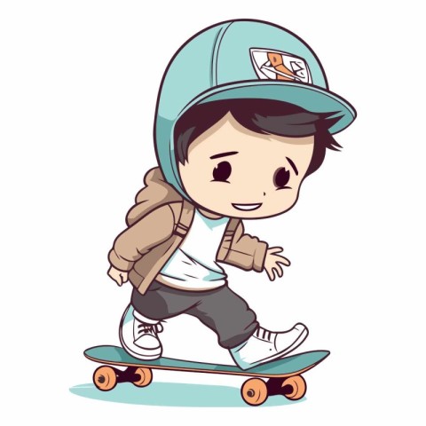 Boy riding a skateboard. Cute cartoon character.