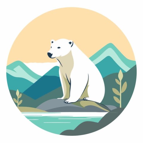 Polar bear on a rock in flat style.