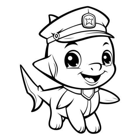 Black and White Cartoon Illustration of Cute Baby Policeman Anim