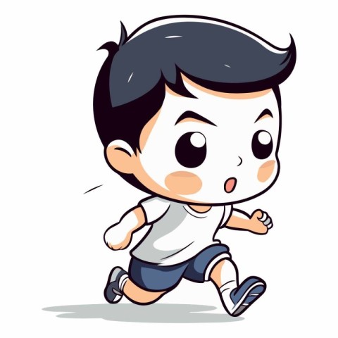 Illustration of a cute boy running and looking at the camera.