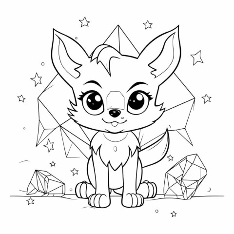 Coloring page for children. Cute cartoon fox sitting on a starry