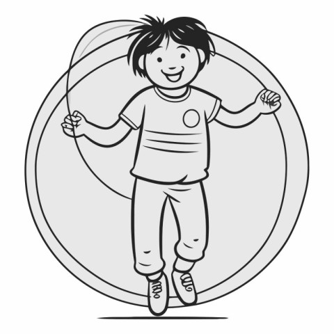 Illustration of a boy jumping in a circle on a white background