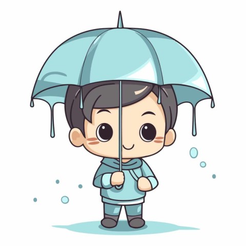 Illustration of a Cute Kid Boy Wearing an Umbrella