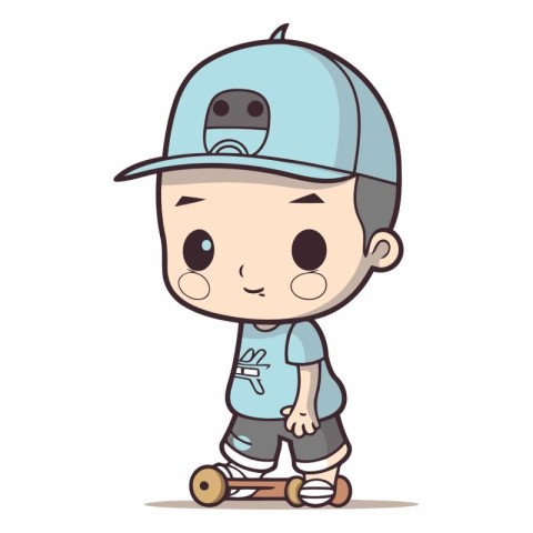 Cute boy riding a skateboard. Vector character illustration desi