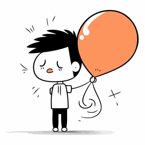 Cute boy with big balloon in cartoon style.