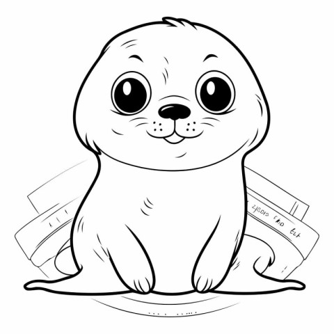 Cute seal sitting on a plate. Coloring book for children