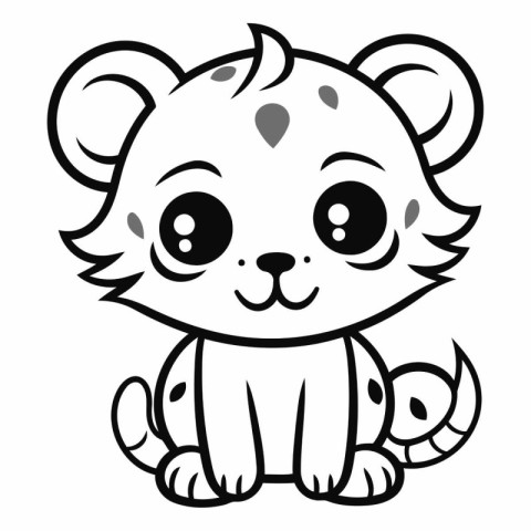 Cute Cartoon Tiger Vector Illustration for Coloring Book or T-sh