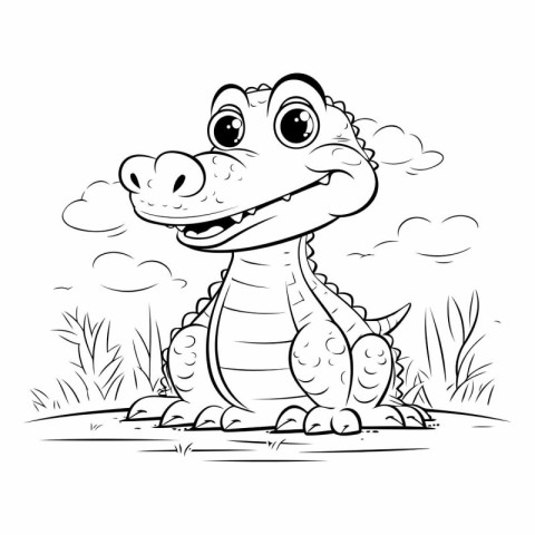 Cute crocodile cartoon character for coloring book.