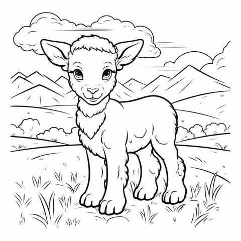 Cute cartoon lamb for coloring book or page.