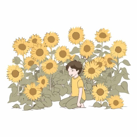 child with sunflowers design eps10 graphic