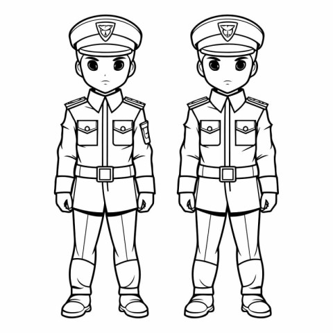 Black and White Cartoon Illustration of Police Officer or Police