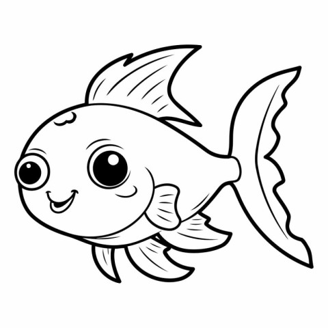 Black and White Cartoon Illustration of Cute Fish Animal Charact