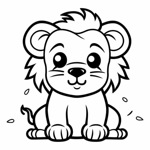 Black and White Cartoon Illustration of Cute Lion Animal Charact