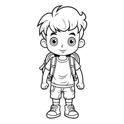 Coloring Page Outline Of a Cute Little Boy Cartoon Character