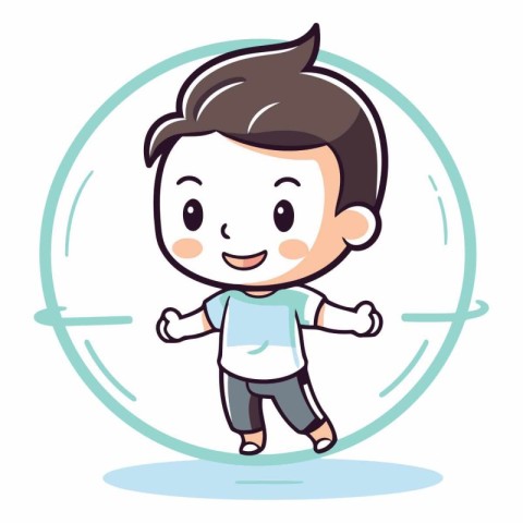 Cute boy running in circle cartoon vector design illustration.&#