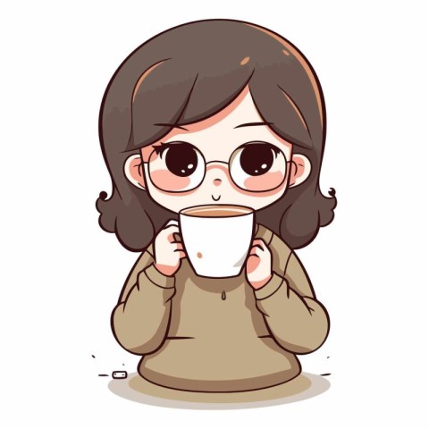 Illustration of a Cute Little Girl Drinking a Cup of Tea