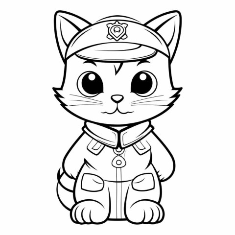 Black and White Cartoon Illustration of Cute Sailor Cat Animal C