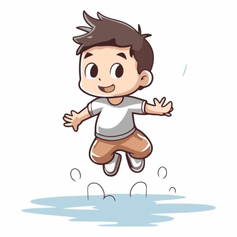 Illustration of a Little Boy Jumping in the Puddles