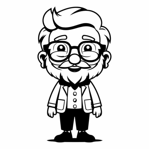 Grandfather Mascot Character - Black and White Vector Illustrati