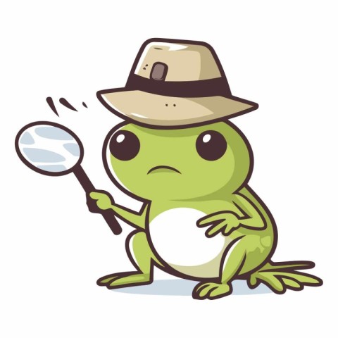 Frog detective with magnifying glass cartoon character vector il