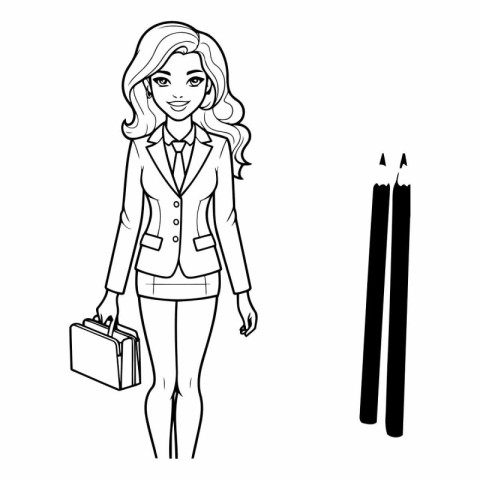 businesswoman with pencils icon cartoon black and white vector i