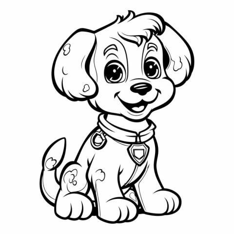 Black and White Cartoon Illustration of Cute Puppy Dog Animal Ch