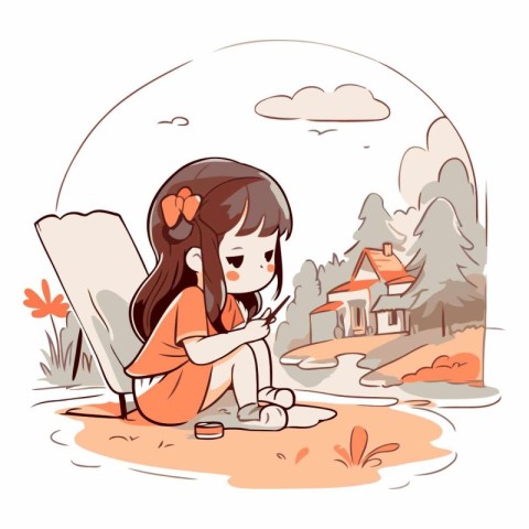 Girl sitting on the ground in front of the house