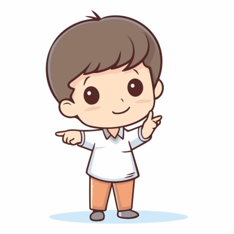 Boy pointing hand cartoon vector illustration. Cute boy pointing